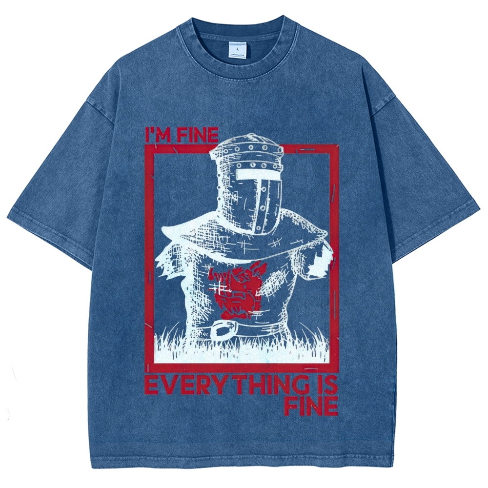 "I'm Fine Everything Is Fine" Headless Knight Funny Vintage Washed T-Shirt