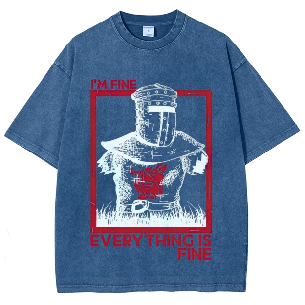 "I'm Fine Everything Is Fine" Headless Knight Funny Vintage Washed T-Shirt