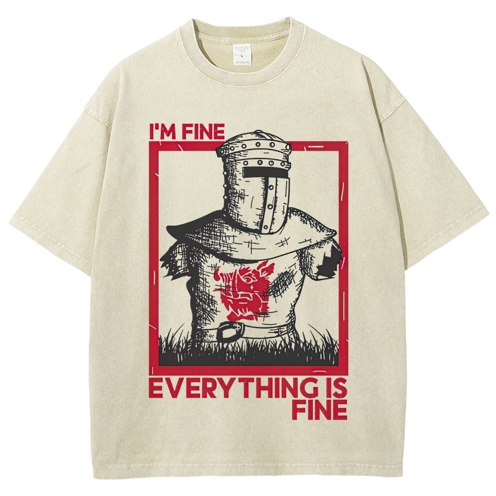"I'm Fine Everything Is Fine" Headless Knight Funny Vintage Washed T-Shirt