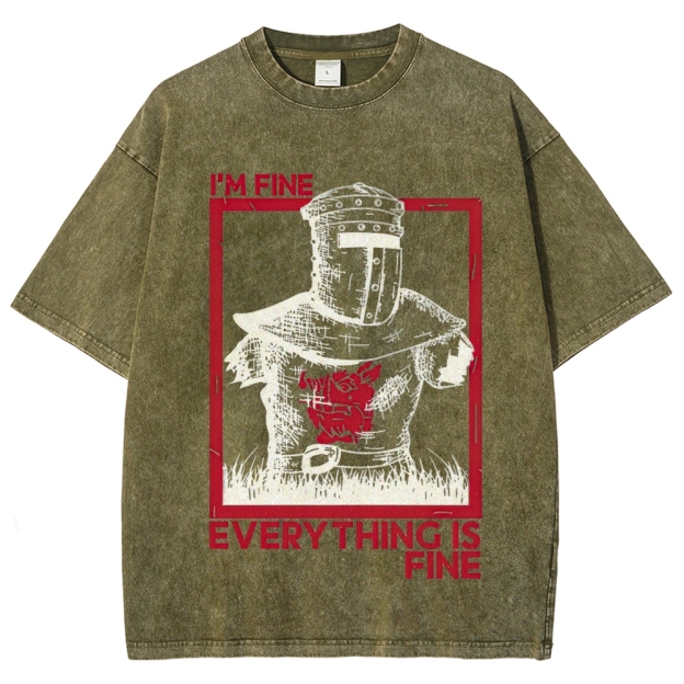 "I'm Fine Everything Is Fine" Headless Knight Funny Vintage Washed T-Shirt