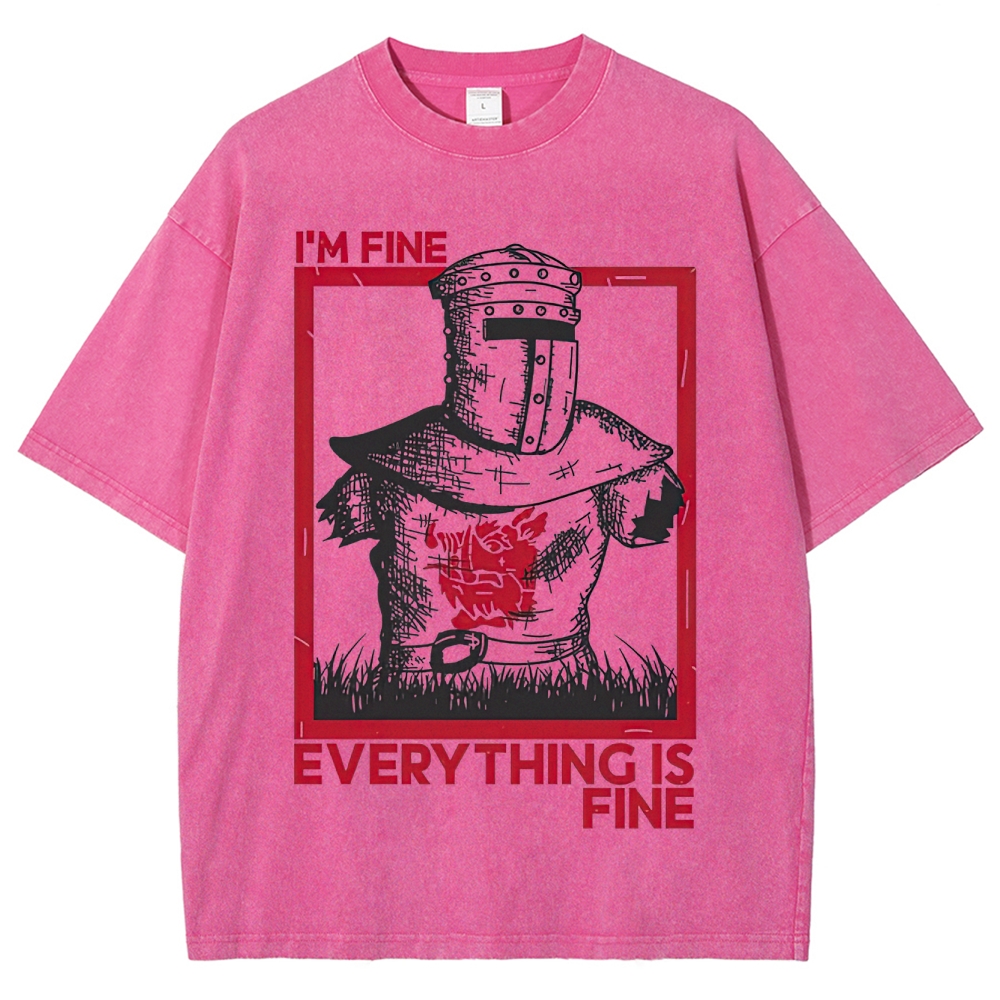 "I'm Fine Everything Is Fine" Headless Knight Funny Vintage Washed T-Shirt
