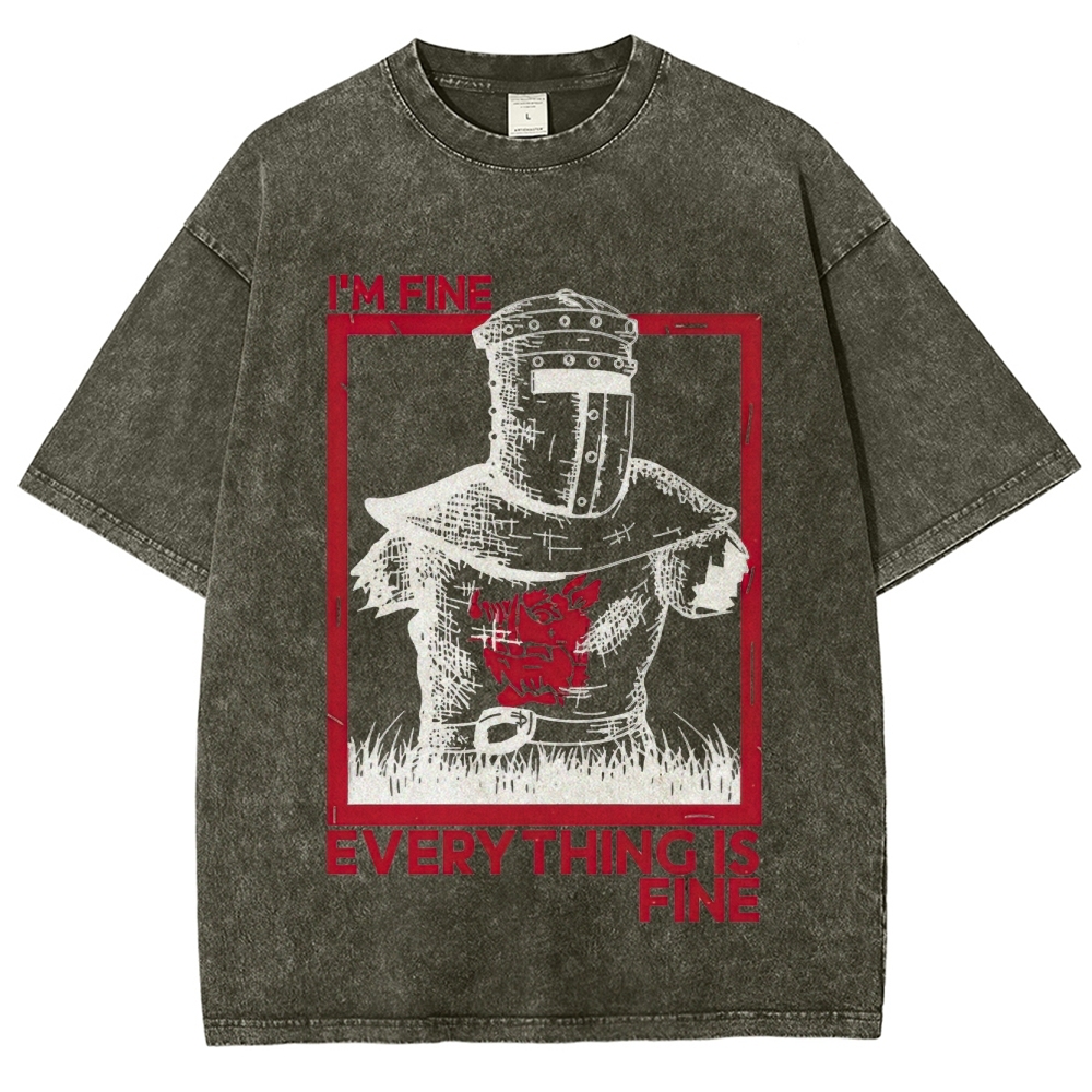 "I'm Fine Everything Is Fine" Headless Knight Funny Vintage Washed T-Shirt