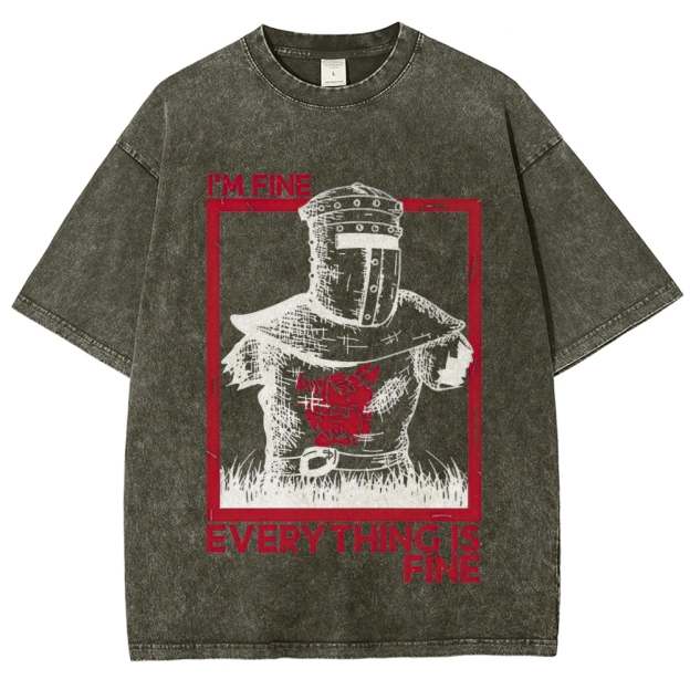 "I'm Fine Everything Is Fine" Headless Knight Funny Vintage Washed T-Shirt