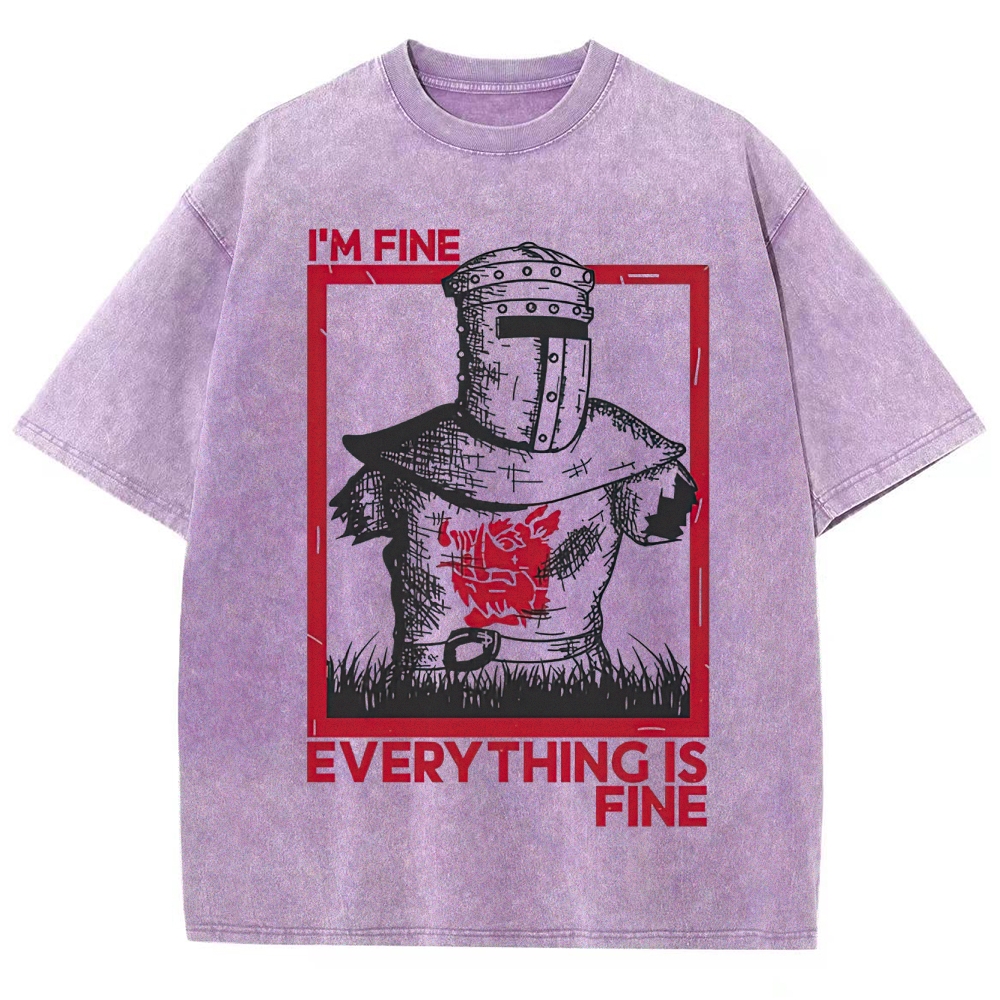 "I'm Fine Everything Is Fine" Headless Knight Funny Vintage Washed T-Shirt