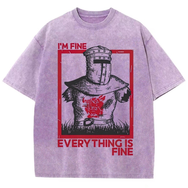 "I'm Fine Everything Is Fine" Headless Knight Funny Vintage Washed T-Shirt
