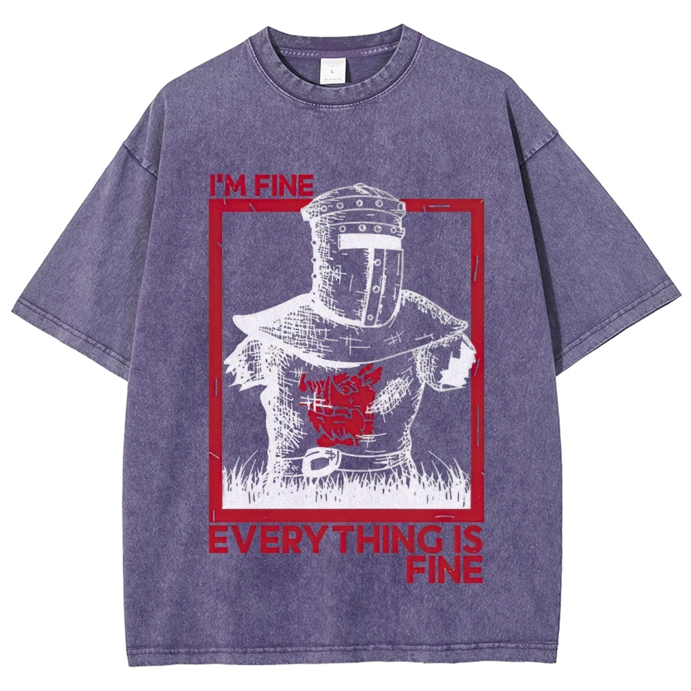 "I'm Fine Everything Is Fine" Headless Knight Funny Vintage Washed T-Shirt