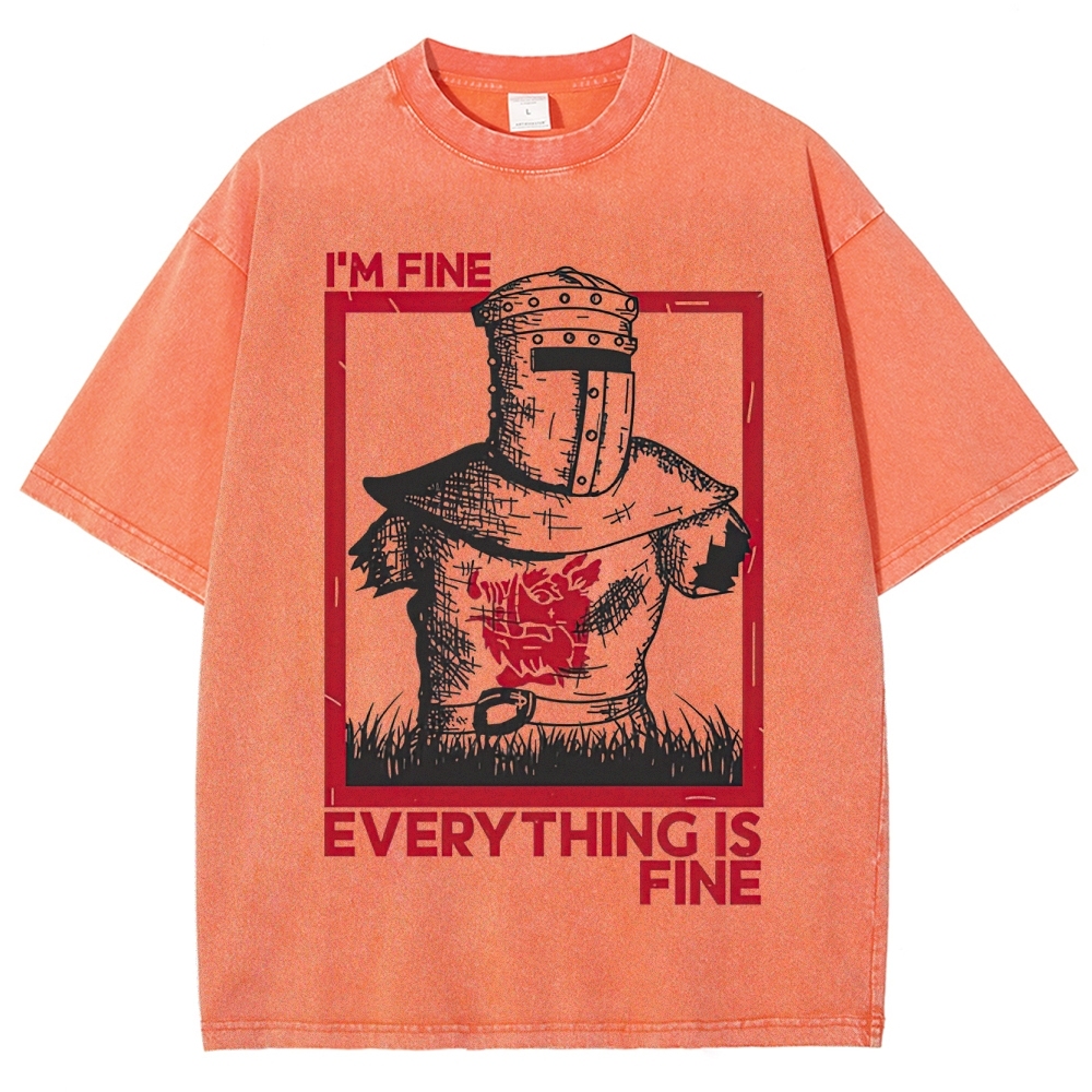 "I'm Fine Everything Is Fine" Headless Knight Funny Vintage Washed T-Shirt
