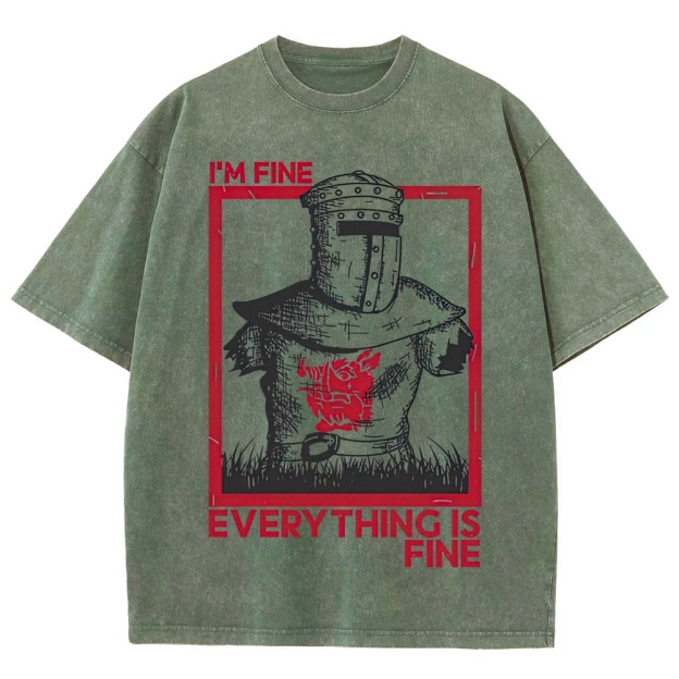 "I'm Fine Everything Is Fine" Headless Knight Funny Vintage Washed T-Shirt
