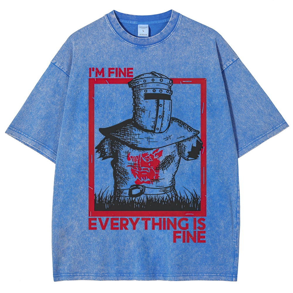 "I'm Fine Everything Is Fine" Headless Knight Funny Vintage Washed T-Shirt
