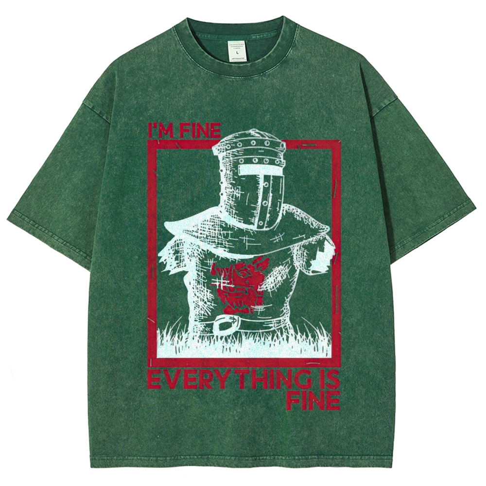 "I'm Fine Everything Is Fine" Headless Knight Funny Vintage Washed T-Shirt