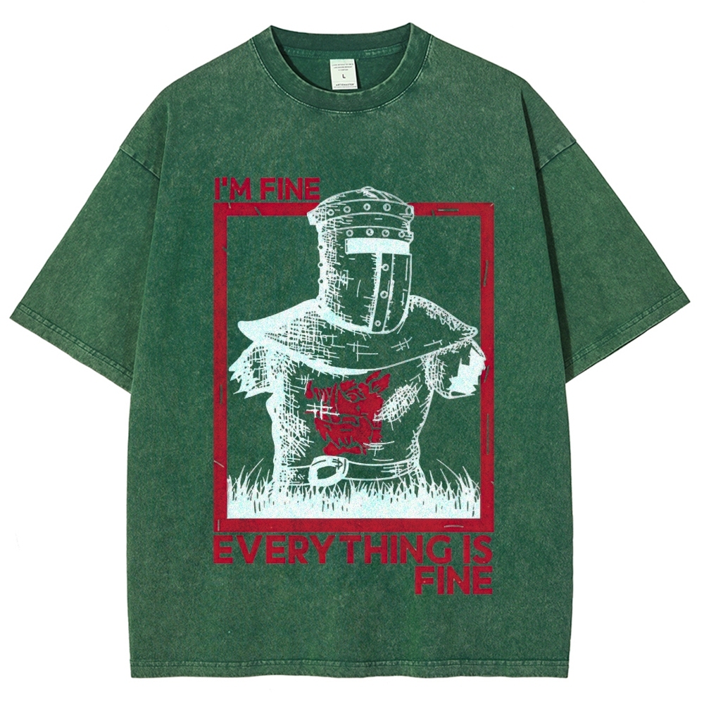 "I'm Fine Everything Is Fine" Headless Knight Funny Vintage Washed T-Shirt