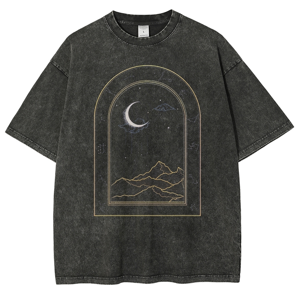 Celestial Mountain & Moon Washed T-Shirt