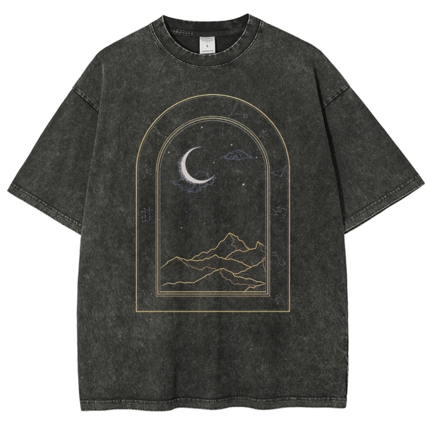Celestial Mountain & Moon Washed T-Shirt