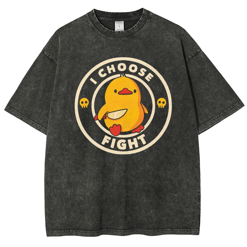 "I Choose Fight" Knife-Wielding Duck Funny Washed T-Shirt