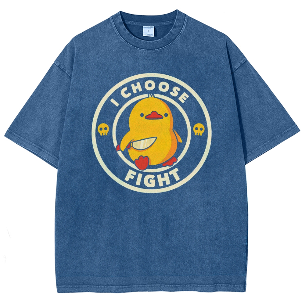 "I Choose Fight" Knife-Wielding Duck Funny Washed T-Shirt