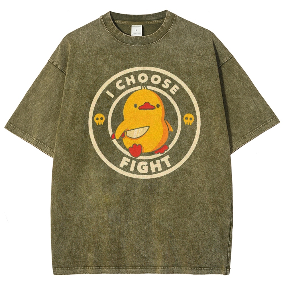 "I Choose Fight" Knife-Wielding Duck Funny Washed T-Shirt