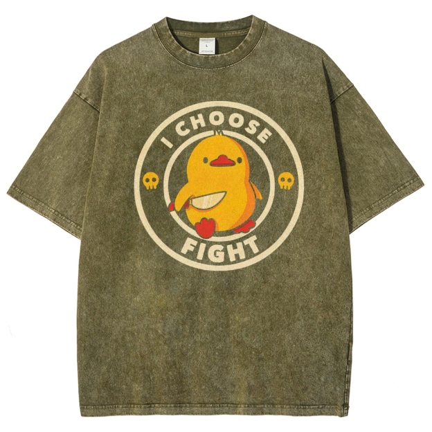 "I Choose Fight" Knife-Wielding Duck Funny Washed T-Shirt