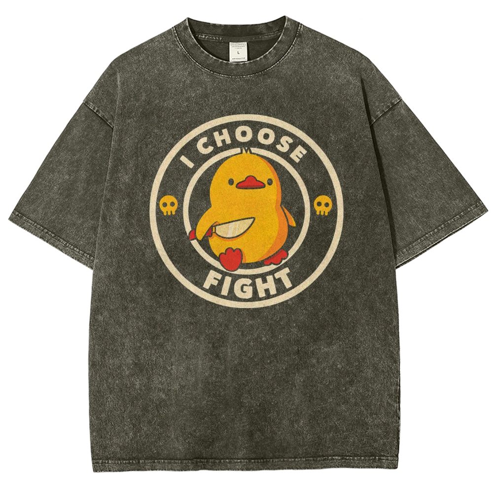 "I Choose Fight" Knife-Wielding Duck Funny Washed T-Shirt