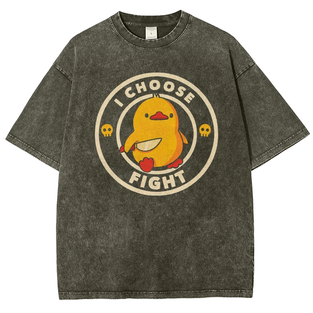 "I Choose Fight" Knife-Wielding Duck Funny Washed T-Shirt