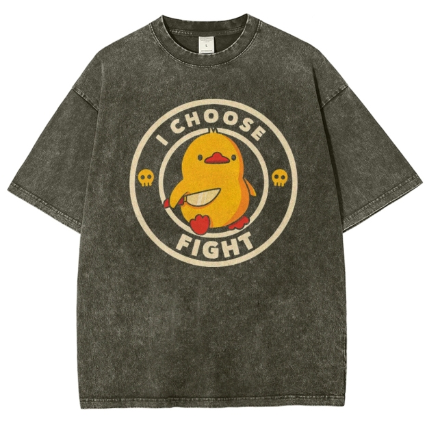 "I Choose Fight" Knife-Wielding Duck Funny Washed T-Shirt