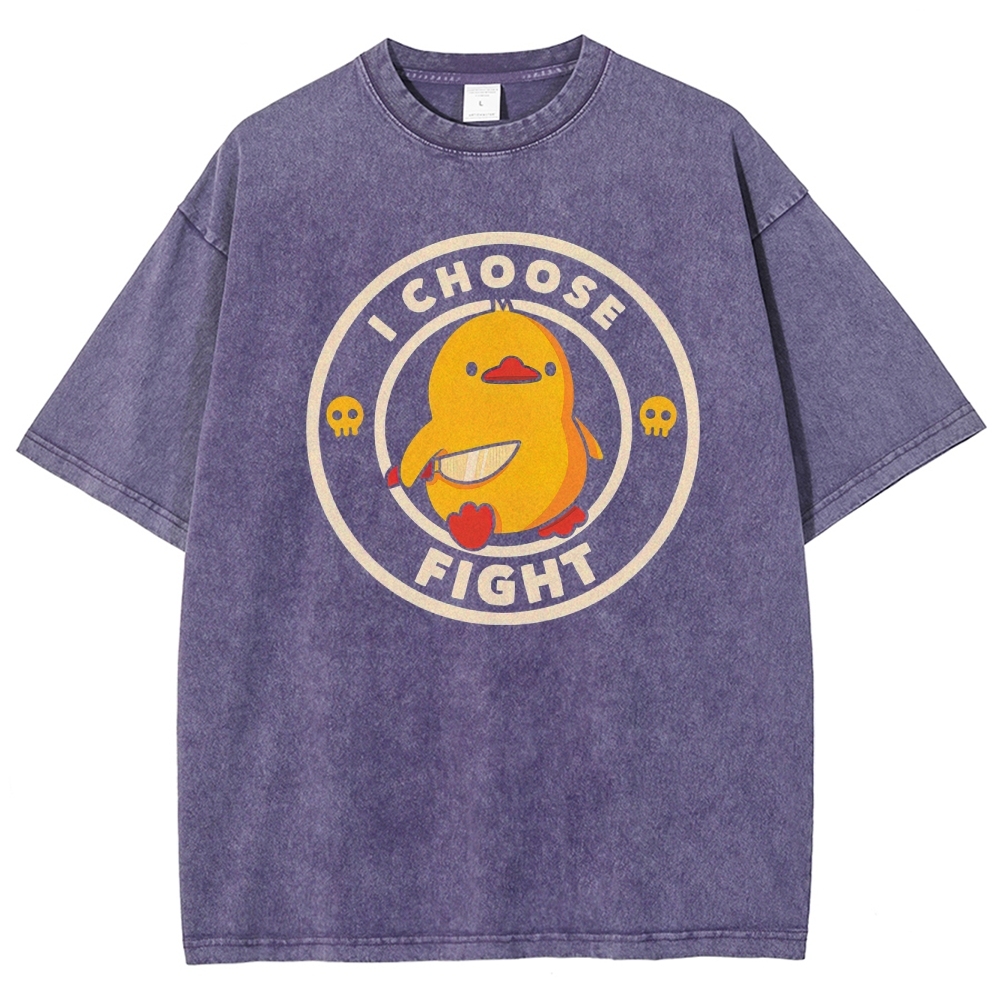"I Choose Fight" Knife-Wielding Duck Funny Washed T-Shirt