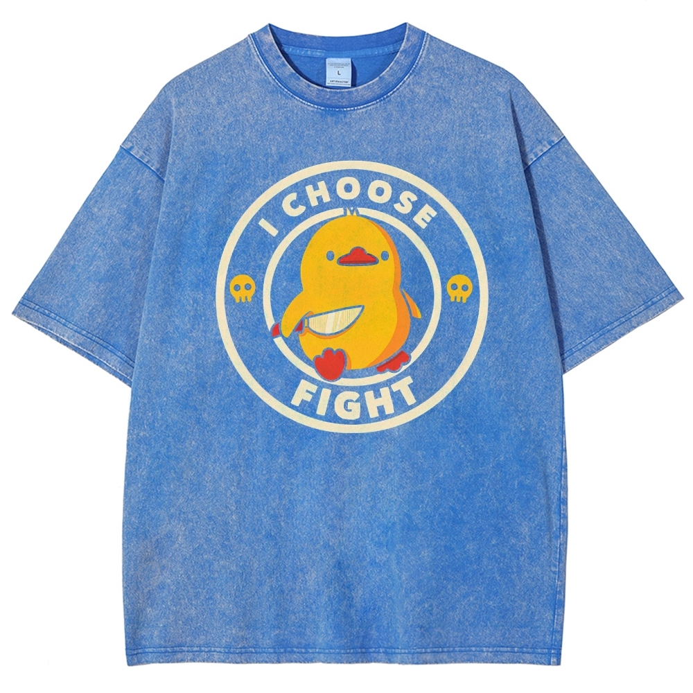 "I Choose Fight" Knife-Wielding Duck Funny Washed T-Shirt