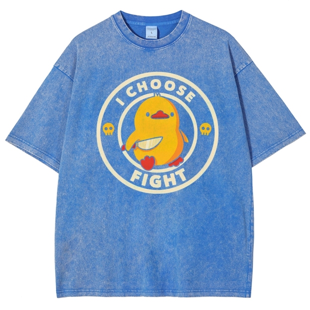 "I Choose Fight" Knife-Wielding Duck Funny Washed T-Shirt