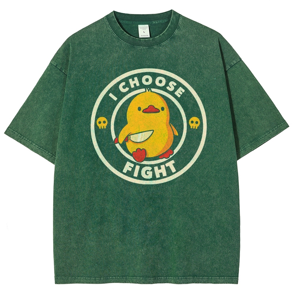 "I Choose Fight" Knife-Wielding Duck Funny Washed T-Shirt