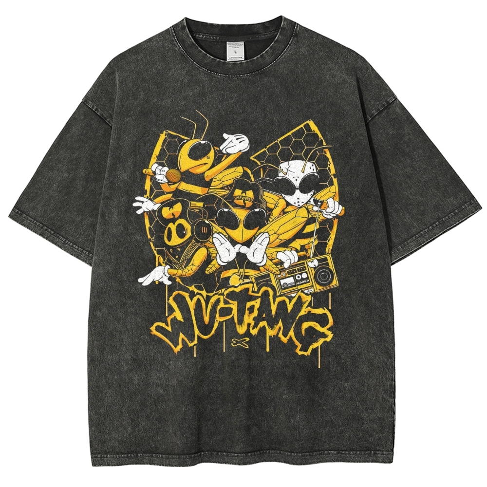 Wu-Tang Clan Bee Theme Hip-Hop Washed T-Shirt