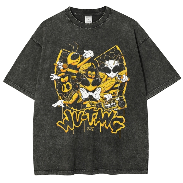 Wu-Tang Clan Bee Theme Hip-Hop Washed T-Shirt