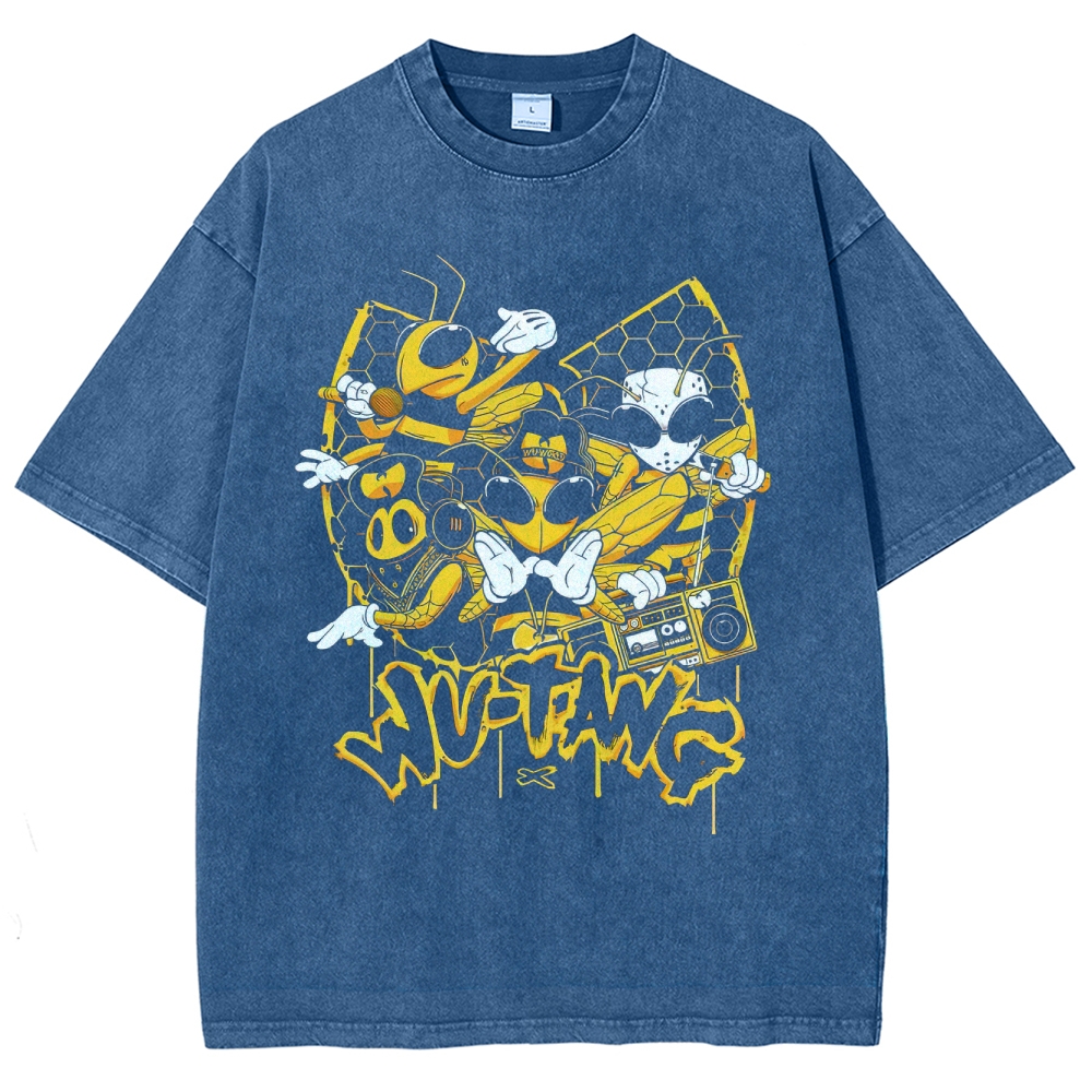 Wu-Tang Clan Bee Theme Hip-Hop Washed T-Shirt