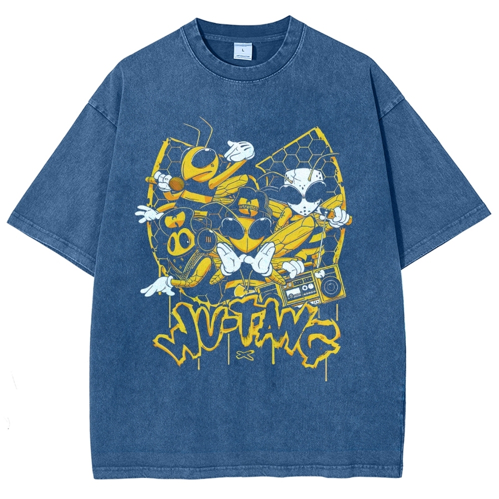 Wu-Tang Clan Bee Theme Hip-Hop Washed T-Shirt