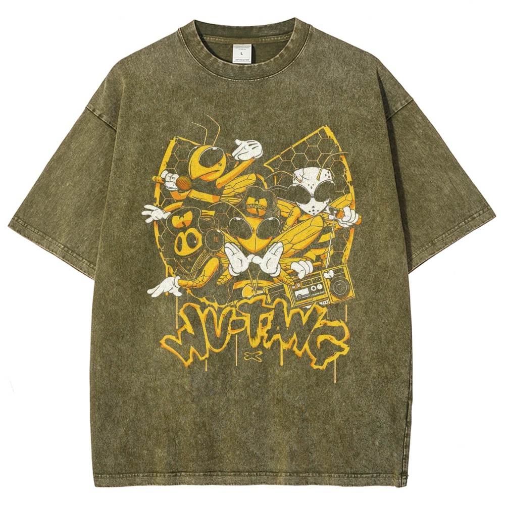 Wu-Tang Clan Bee Theme Hip-Hop Washed T-Shirt