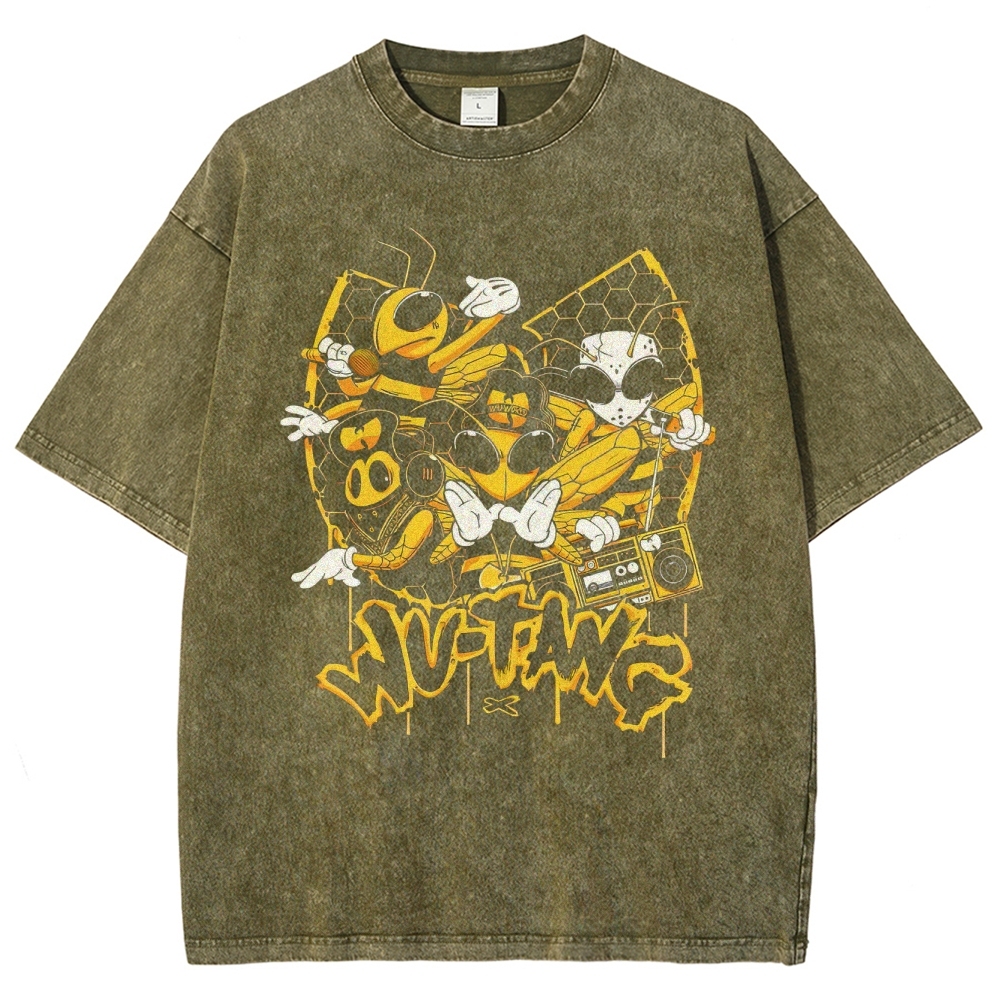 Wu-Tang Clan Bee Theme Hip-Hop Washed T-Shirt