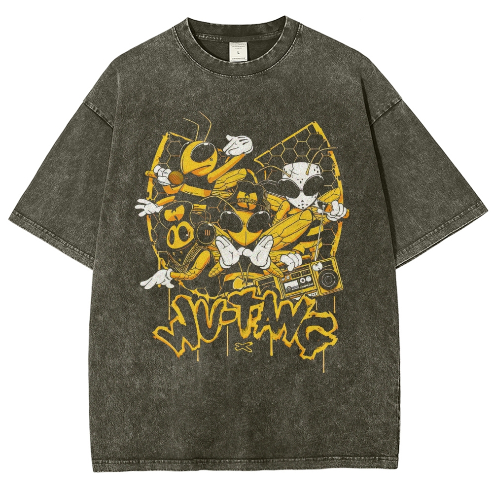 Wu-Tang Clan Bee Theme Hip-Hop Washed T-Shirt