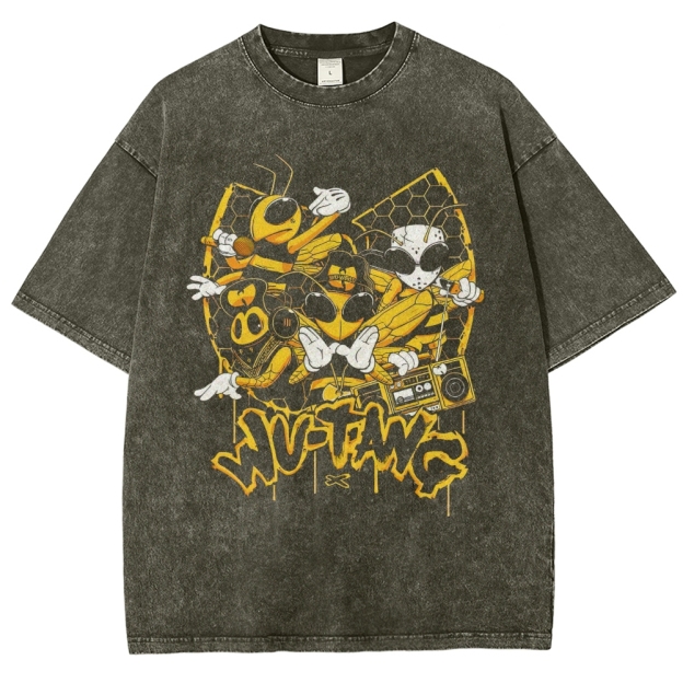 Wu-Tang Clan Bee Theme Hip-Hop Washed T-Shirt