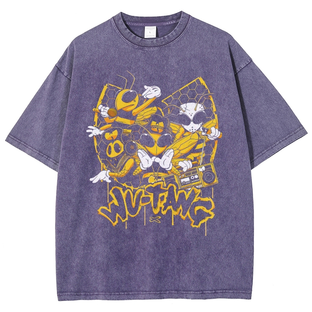 Wu-Tang Clan Bee Theme Hip-Hop Washed T-Shirt