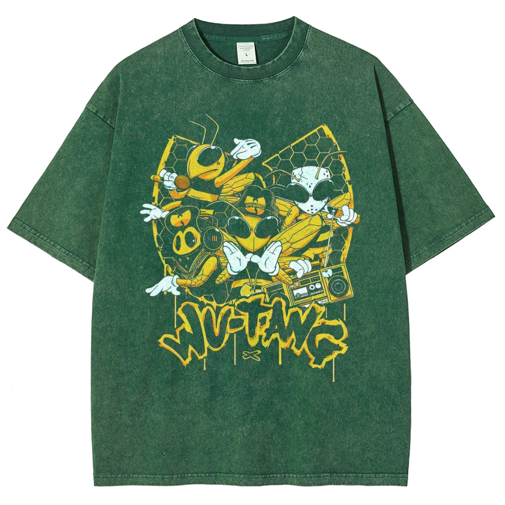 Wu-Tang Clan Bee Theme Hip-Hop Washed T-Shirt
