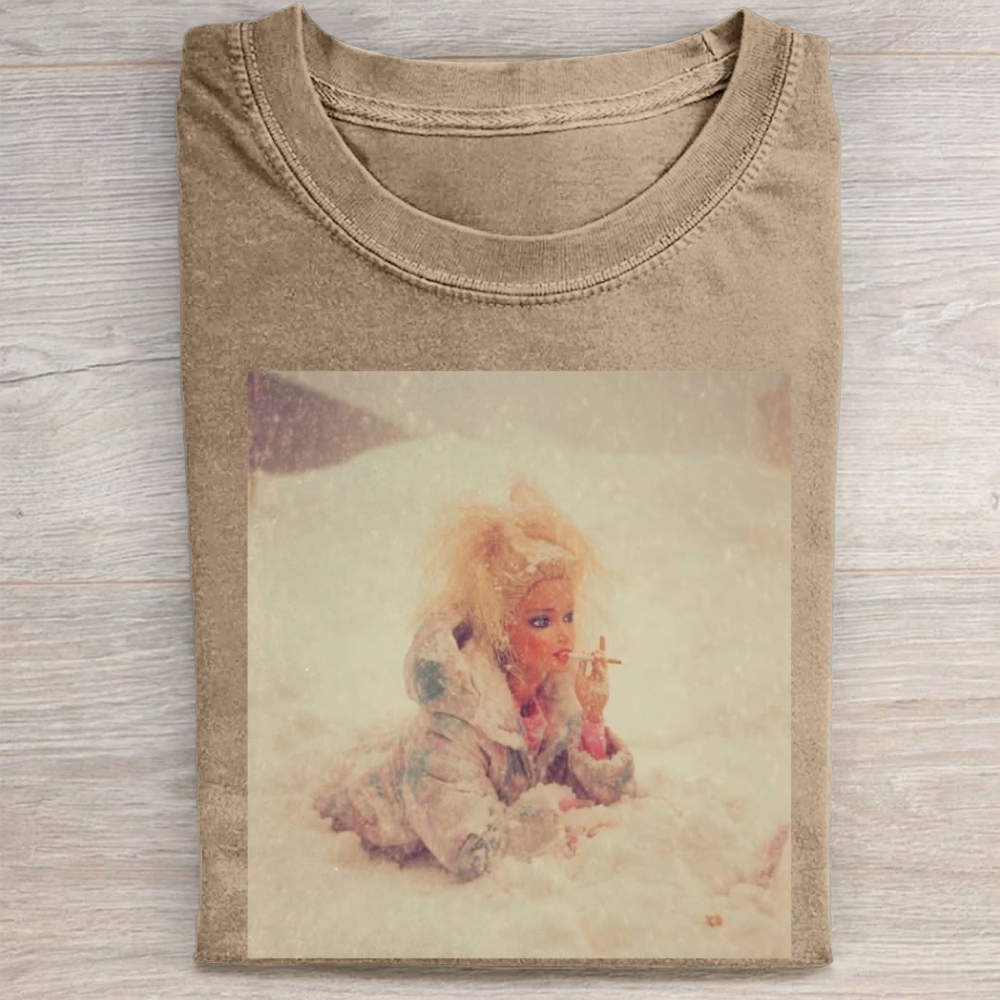 Smoking Doll in Snow Vintage Washed Tee