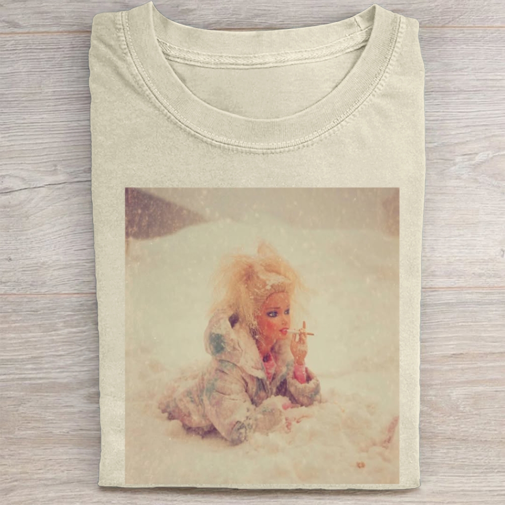Smoking Doll in Snow Vintage Washed Tee