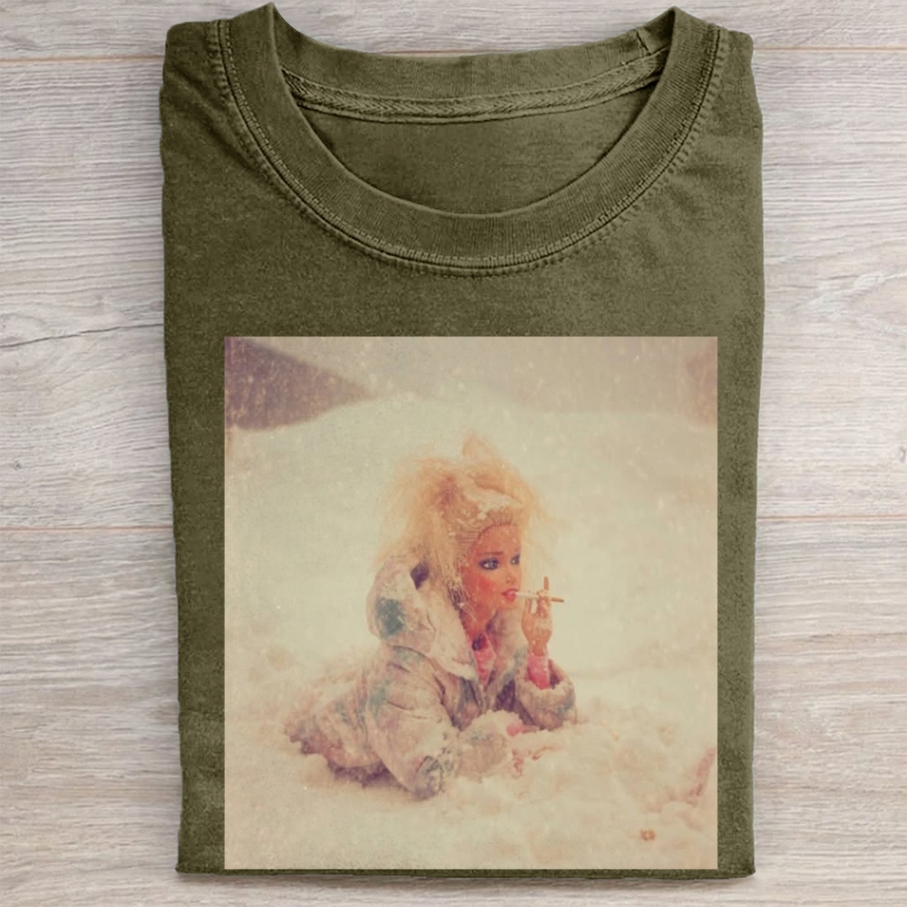 Smoking Doll in Snow Vintage Washed Tee