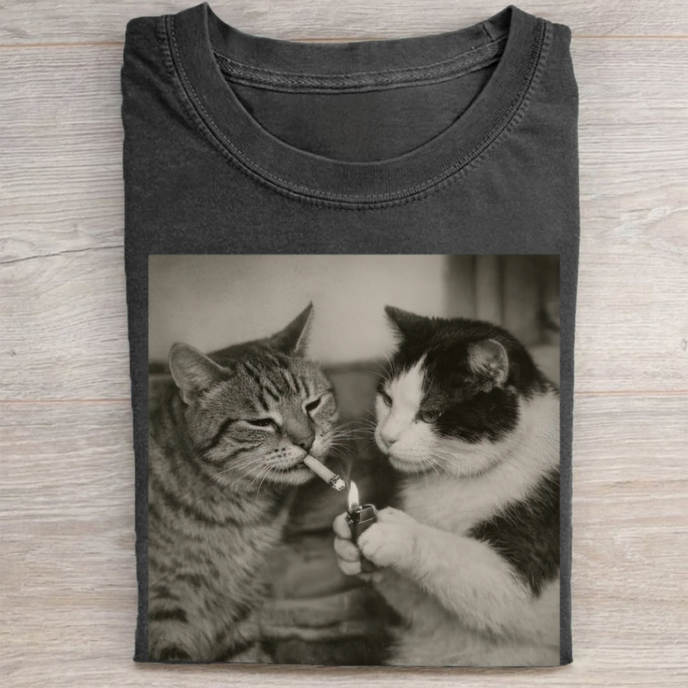 Smoking Cats Vintage Black & White Vintage Washed Tee