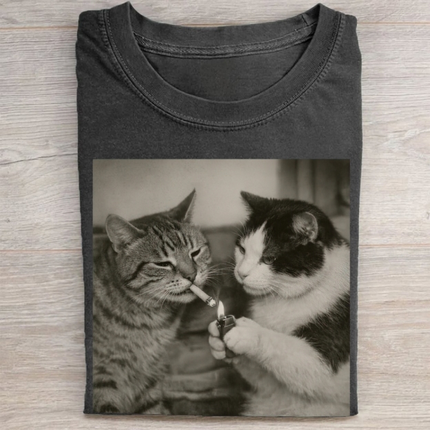 Smoking Cats Vintage Black & White Vintage Washed Tee