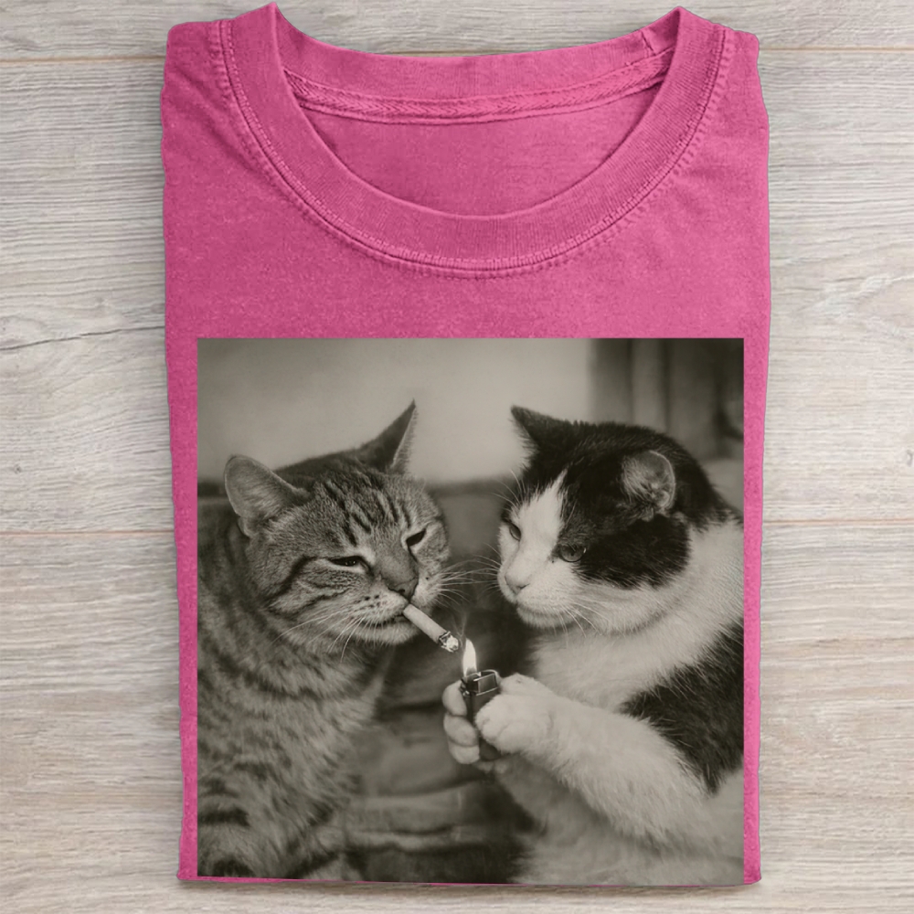 Smoking Cats Vintage Black & White Vintage Washed Tee