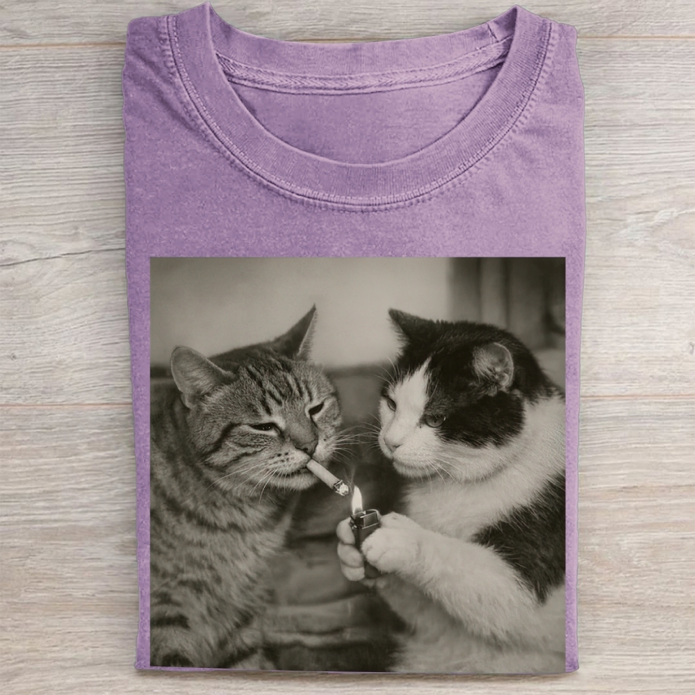Smoking Cats Vintage Black & White Vintage Washed Tee