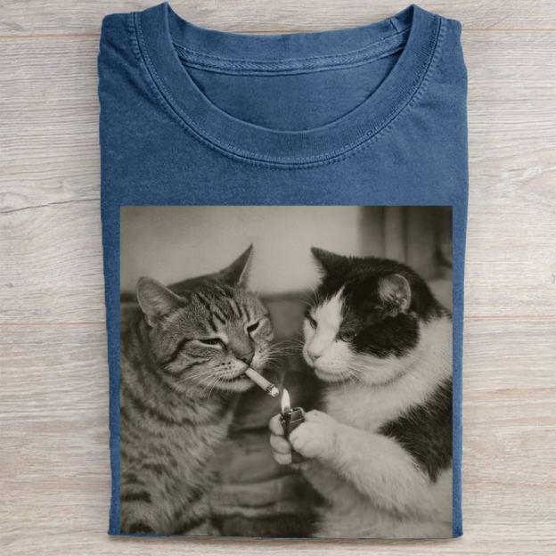 Smoking Cats Vintage Black & White Vintage Washed Tee