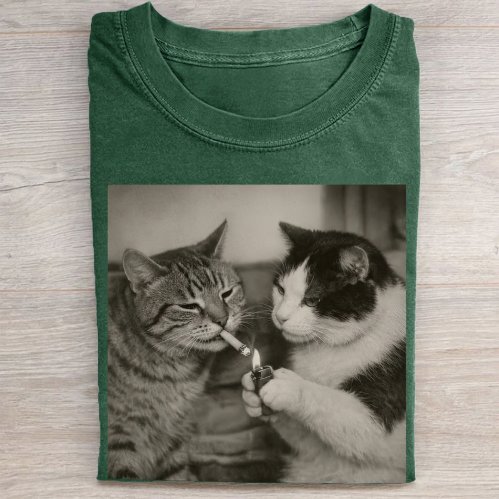 Smoking Cats Vintage Black & White Vintage Washed Tee