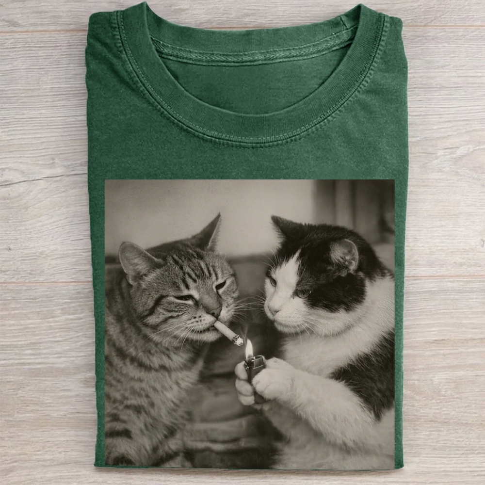 Smoking Cats Vintage Black & White Vintage Washed Tee