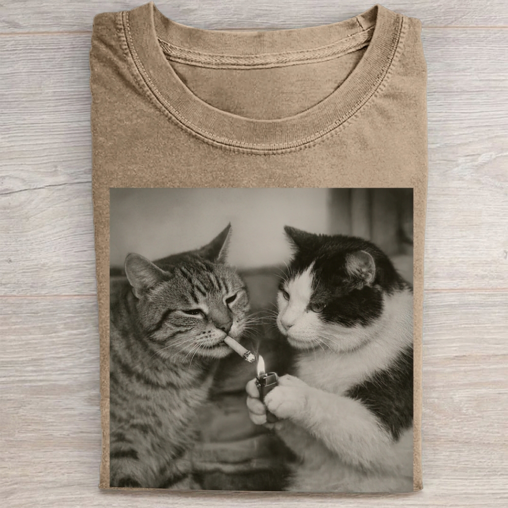 Smoking Cats Vintage Black & White Vintage Washed Tee