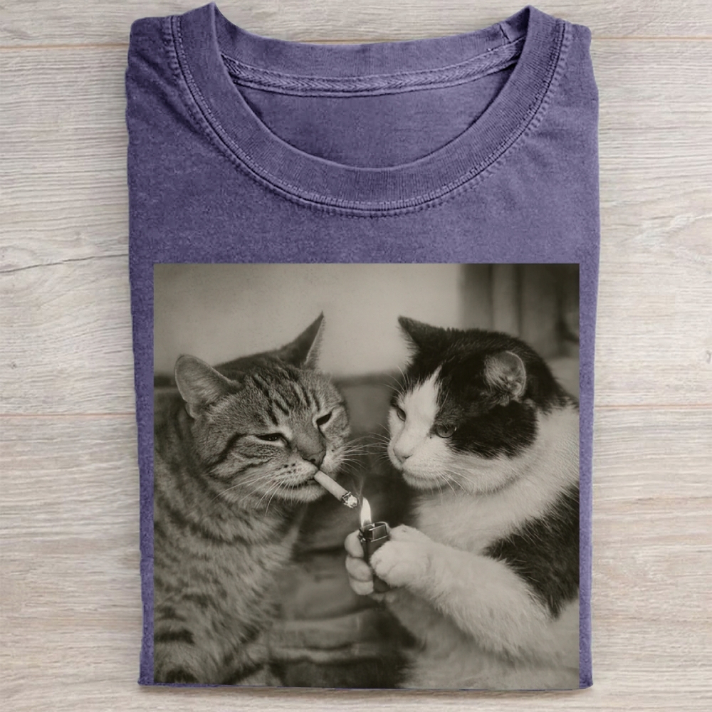 Smoking Cats Vintage Black & White Vintage Washed Tee